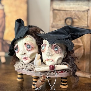 OOAK  Witches unusual Oddity Curiosity.  .  Drella & Fintly Handmade Art Doll Heads