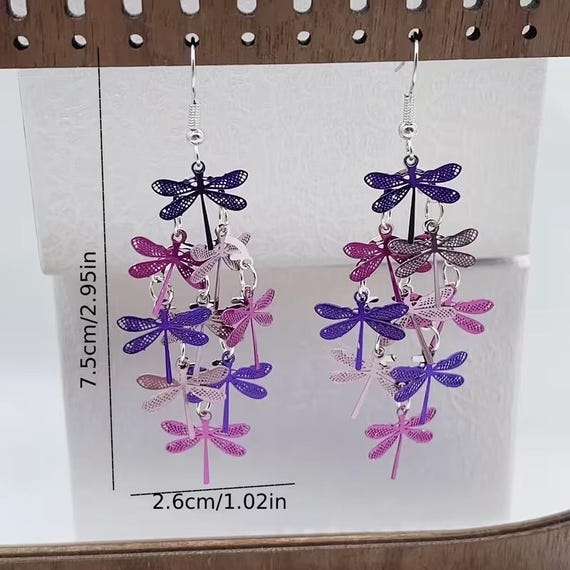 Womens Dangle Multi Colored Dragonfly Earrings - image 3