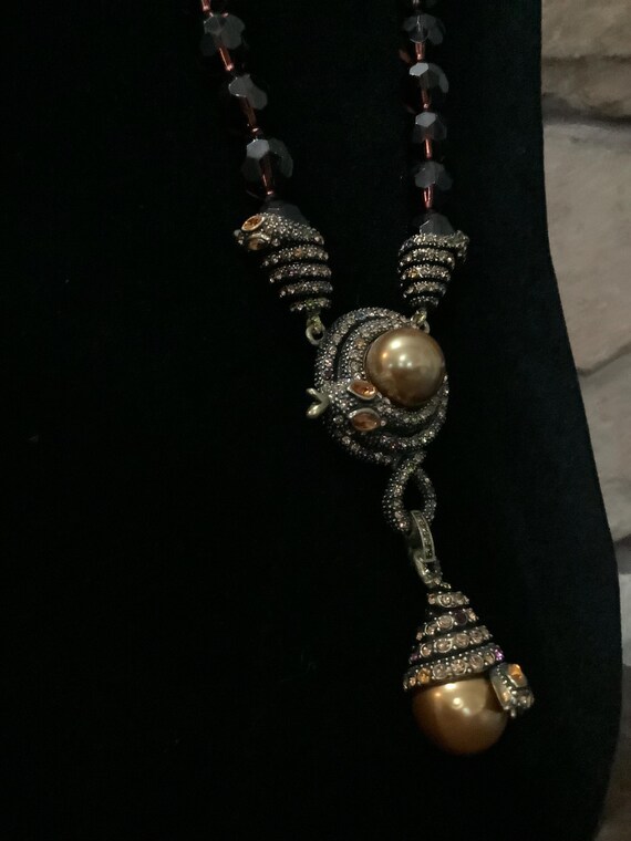Gold Snake Design Pendant Faux Gold Pearls And Ruby Red Beads Attached To A Matching Necklace ,    Designed By Heidi Daus.  HUGH SAVINGS View 4