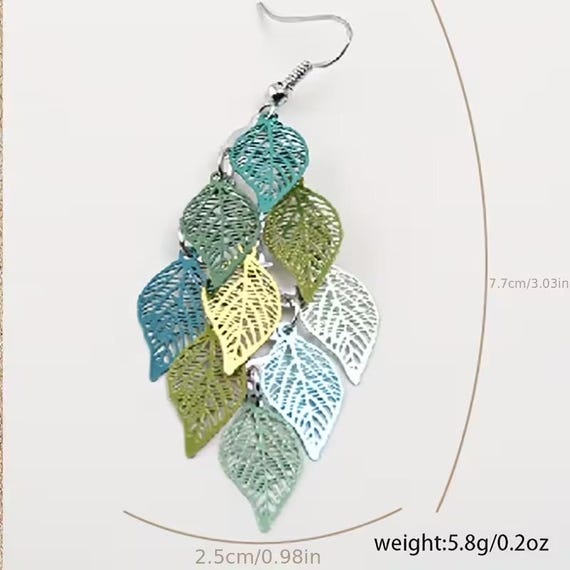 Womens Dangle Multi Colored Leaf Design Earrings - image 4