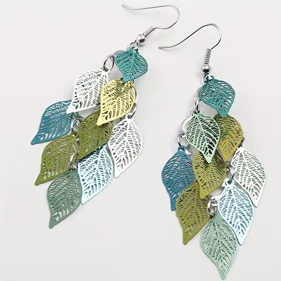 Womens Dangle Multi Colored Leaf Design Earrings - image 1