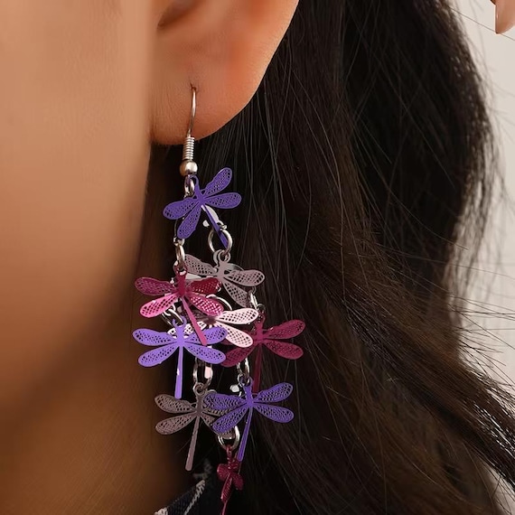 Womens Dangle Multi Colored Dragonfly Earrings - image 1
