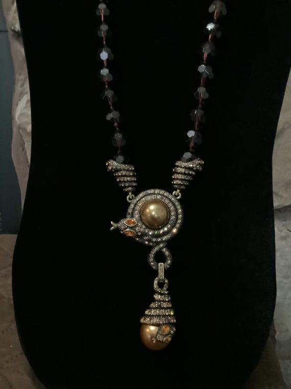 Gold Snake Design Pendant Faux Gold Pearls And Ruby Red Beads Attached To A Matching Necklace ,    Designed By Heidi Daus.  HUGH SAVINGS View 6