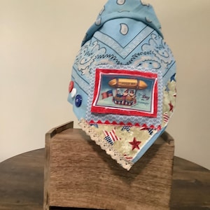 Womens Patriotic 4Th July Pale Blue Bandana.    America , Stars And Stripes, 250 Birthday, Flag