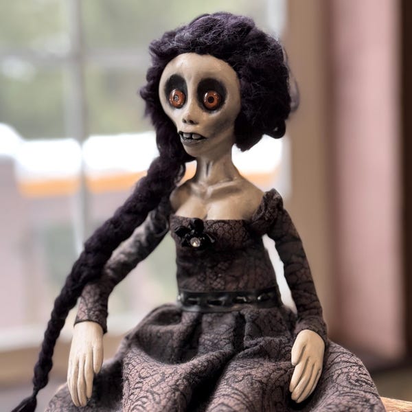 Gothic, Unique Creepy Clay Handmade Art doll    By Morbid Dollhouse