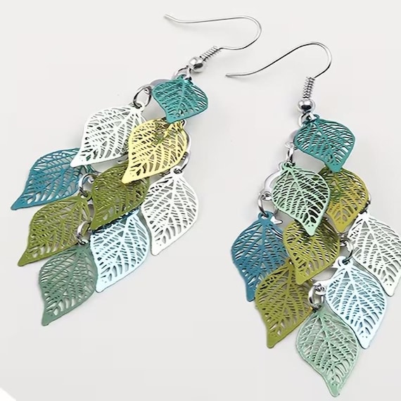 Womens Dangle Multi Colored Leaf Design Earrings - image 3