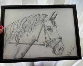 Original Horse Art – Pencil Drawing on A4, Equine Sketch, Black and White Wall Decor