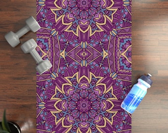 Boho Floral Mandala Rubber Yoga Mat, Unique Fitness Exercise Mat, Workout Gear, Meditation Mat, Personalized