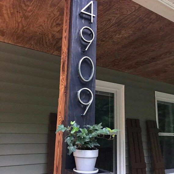 Rustic Modern Wood Address Plaque Sign With Planter Shelf Etsy