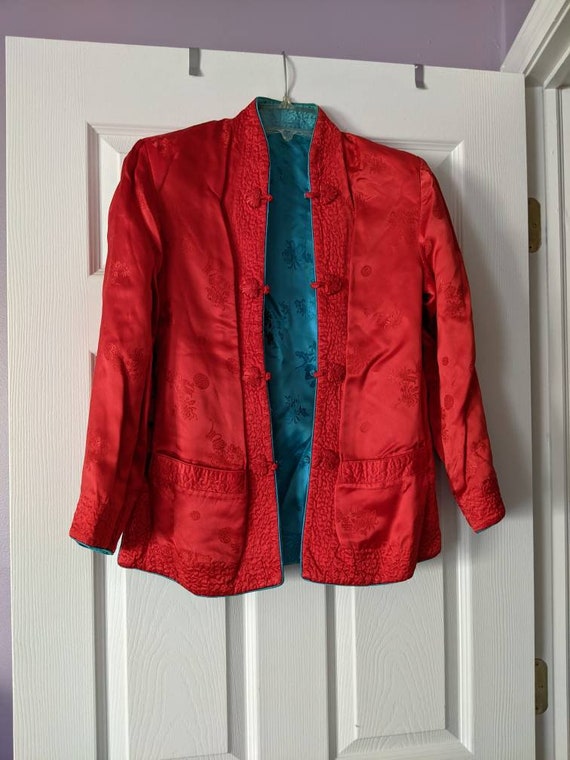 Asian Red and Blue Satin Jacket