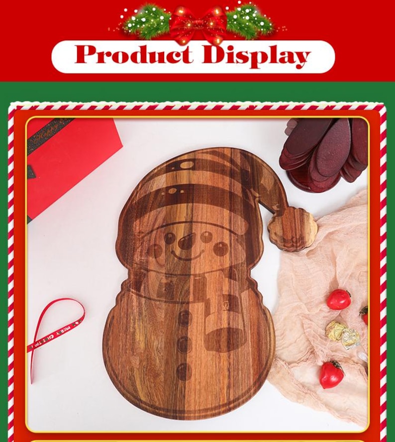 Acacia Wood Snowman Cutting Board | Christmas Serving Tray | Holiday ...