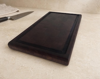 Walnut End Grain Cutting Board with Juice Groove | Handmade Reversible Butcher Block, 14 x 8