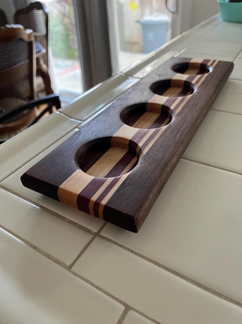Personalized walnut and maple whiskey flight board
