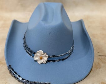 Blue Western Hat with Rose Accents Stampede Women main image 2