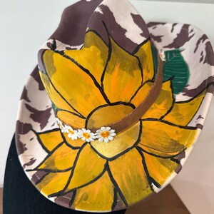 Cowhide patterned sunflower- cowgirl - cowboy western hat