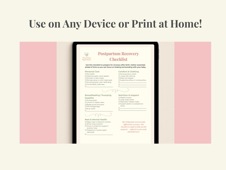 Postpartum Recovery Checklist Printable New Mom Healing After Birth ...
