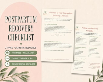 Postpartum Recovery Checklist, Printable Fillable PDF for New Mom Planning