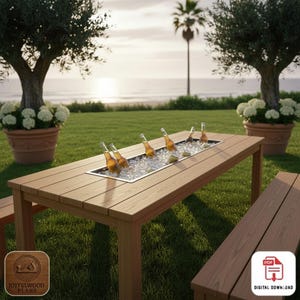 DIY Picnic Table Plan & Cooler, Wooden Outdoor Bench PDF