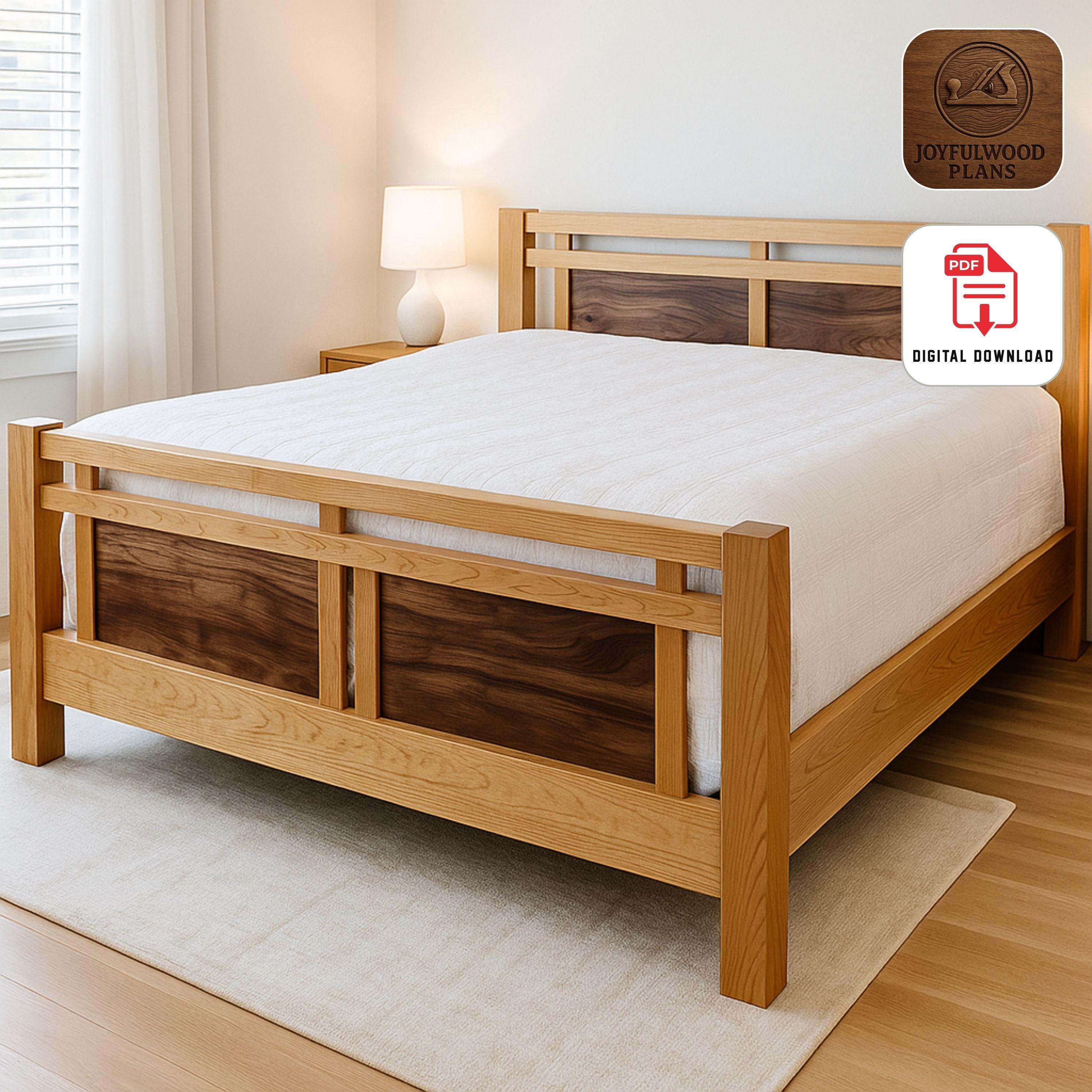 DIY Wooden Bed Frame Plans, King Size Farmhouse Bed PDF - Etsy, image size:3000x3000