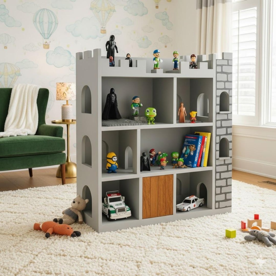 Castle Toy Shelf Plans PDF, DIY Wooden Storage for Kids Room Organizer ...