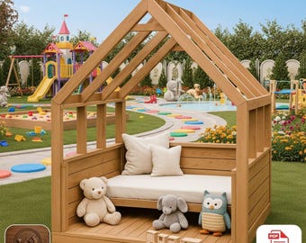 DIY Kids Playhouse Bed Plans, Wooden Loft Bed PDF