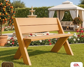 DIY Wooden Garden Bench Plans, Outdoor Seat PDF Guide