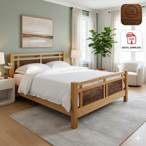 DIY Wooden Bed Frame Plans, King Size Farmhouse Bed PDF