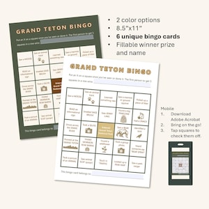 Grand Teton National Park bingo road trip game - DIGITAL, PRINTABLE, MOBILE