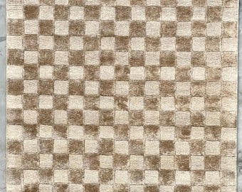 Hand Tufted Viscose Area Rug, Beige Modern Luxury Home Decor