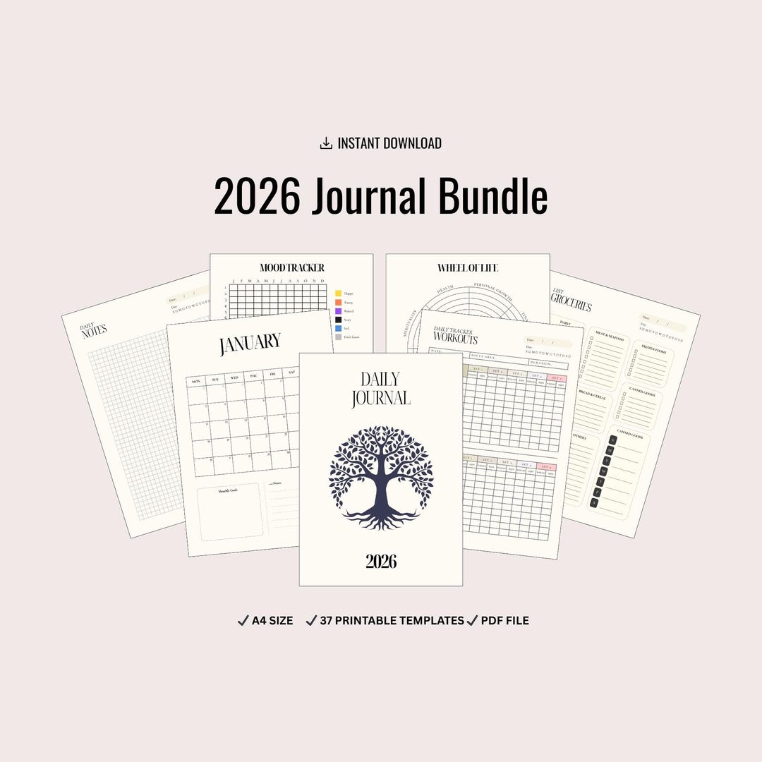 2026 Printable Journal Bundle | Digital PDF Planner Pages for A4, Habit ...