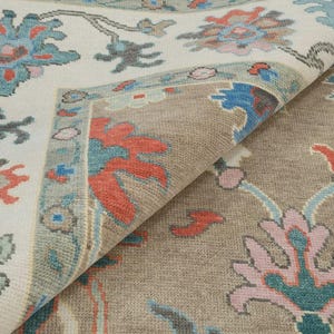 Handmade Wool Oushak Rug: Colorful Floral Oriental Carpet