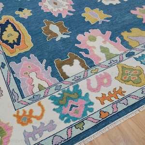 Hand Knotted Wool Oushak Rug: Modern Turkish Area Rug