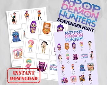KPOP Demon Hunters Scavenger Hunt game Printable for Kids, Set of 18, Fun Party Activity, Preschool Indoor Outdoor Playtime game.