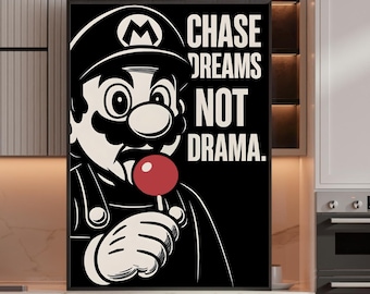 Retro Mario Gamer Motivational Print: Cartoon Character Wall Art (Digital Download)