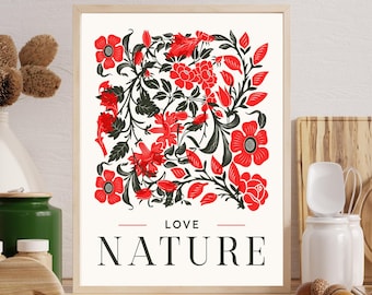 Love Nature Red and Black Abstract Wall Art, Home Decor(Digital Download)