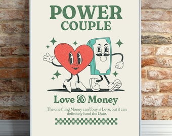 Retro Love & Money Print: Quirky Vintage Cartoon Wall Art (Digital Download