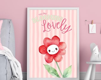 Blooming Flower Nursery Print: Pink Girls Room Decor (Instant Download PNG Files)