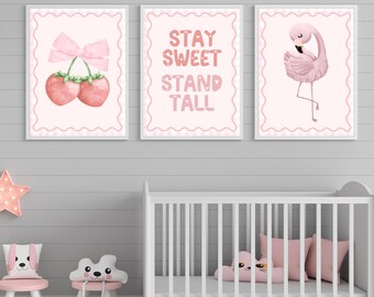 Flamingo Nursery Wall Art Set: Pink Girls Room Decor,