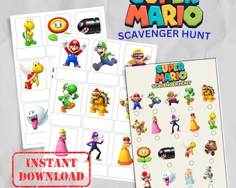 Super Mario Scavenger Hunt: 18 Printable Game Cards (PDF Download A4 Size)