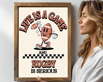 Retro Rugby Ball Print: Funny Sport Art, Mancave Decor (Digital Download)