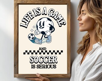 Retro Soccer Wall Art: Funny Sport Art, Mascot Football Mancave decor (Digital Download)