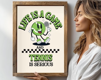 Retro Tennis Print: Funny Sport Art, Green Cartoon Tennis Ball (Digital Download)