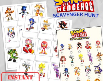 Sonic Scavenger Hunt Printable game .Stand-Up Characters, Fun Party Game. Download, print and play.