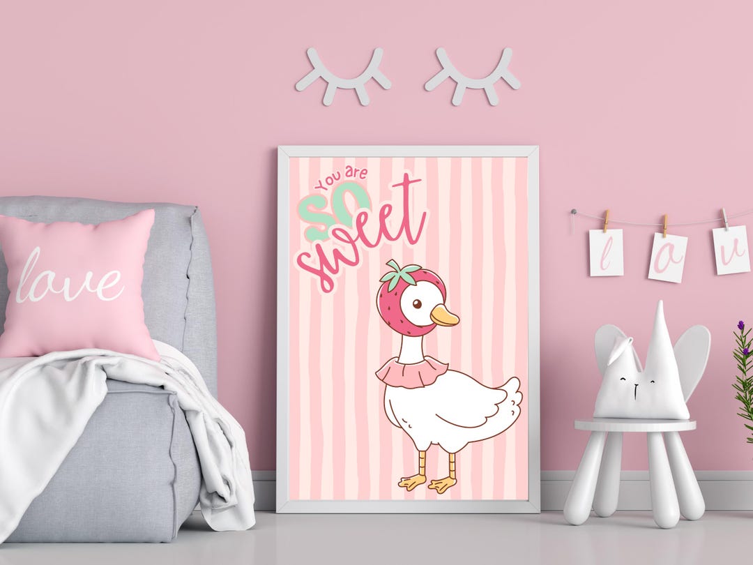 Strawberry Goose Nursery Art Girls Pink Room Decor (instant Download ...