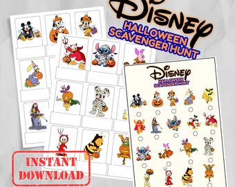 Scavenger Hunt Fun Game for Kids, Disney Halloween Set of 18 printable cut and play, Party Activity, Preschool Indoor Outdoor Playtime Game