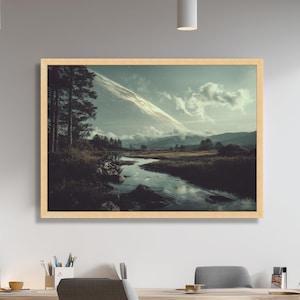 Cosmic River Landscape Print Surreal Planet Sky Poster Fantasy Nature Artwork Spacecore Canvas Dreamy Galaxy Decor Celestial Wall Art