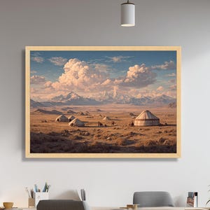 Mongolian Yurt Camp Wall Art Print Mountain Valley Landscape Central Asia Decor Nomadic Lifestyle Canvas Wanderlust Travel Poster Boho Art