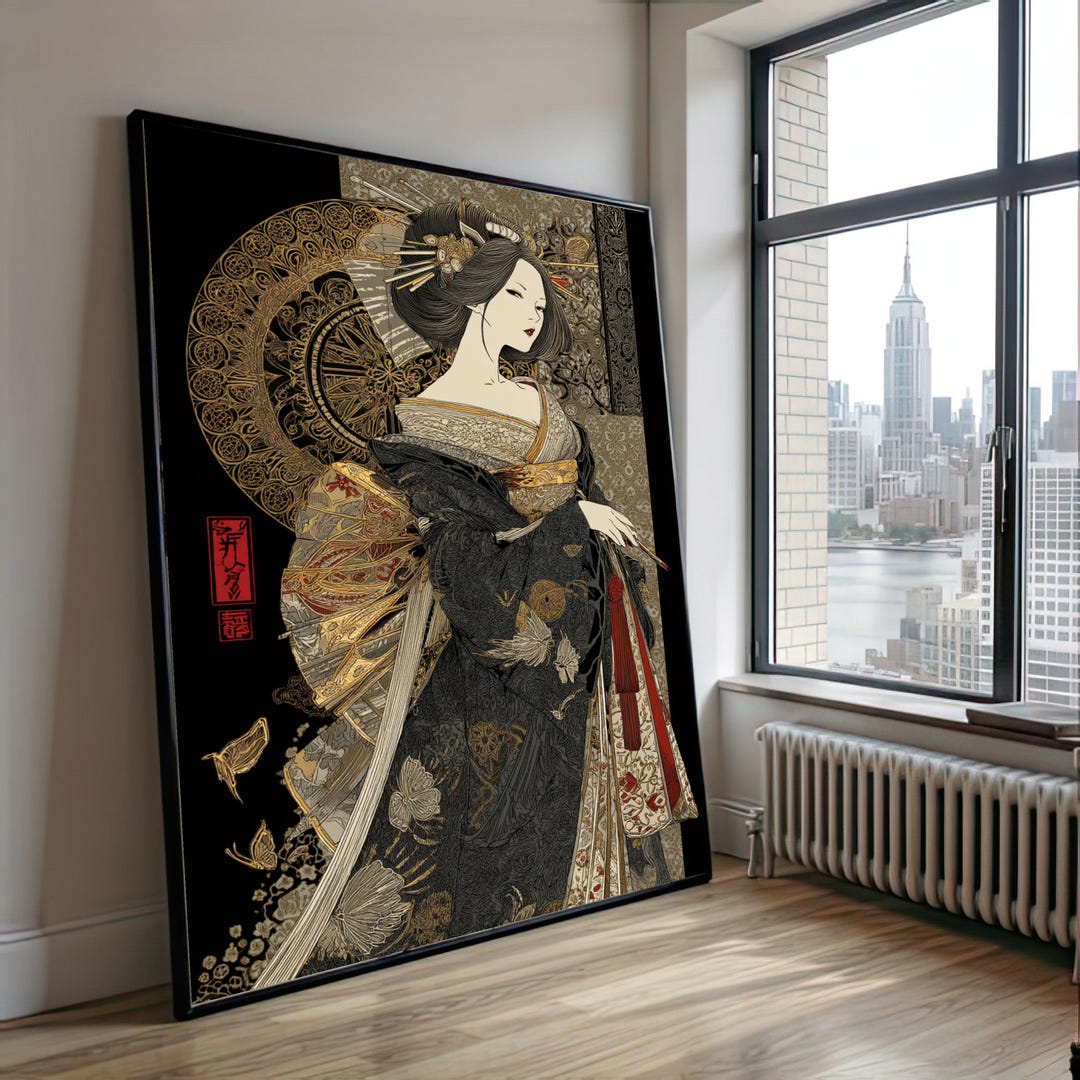 Elegant Geisha Portrait Canvas, Japanese Traditional Art, Cultural Wall ...
