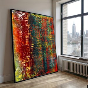Richter Abstract Canvas Wall Art, Bold Colorful Contemporary Design, Modern Abstract Expressionism Canvas, Red and Green Art Print,