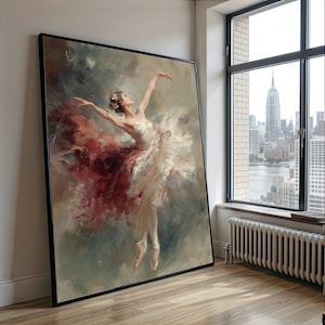 Sierlijke ballerinaprint | Canvaskunst romantisch ballet | Elegante muurdecoratie danseres | Ingelijste of opgerolde poster | Cadeau voor dansliefhebber